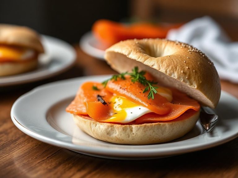 Smoked salmon and egg bagel