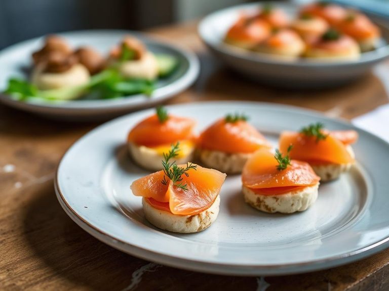 Smoked salmon canapés or blinis
