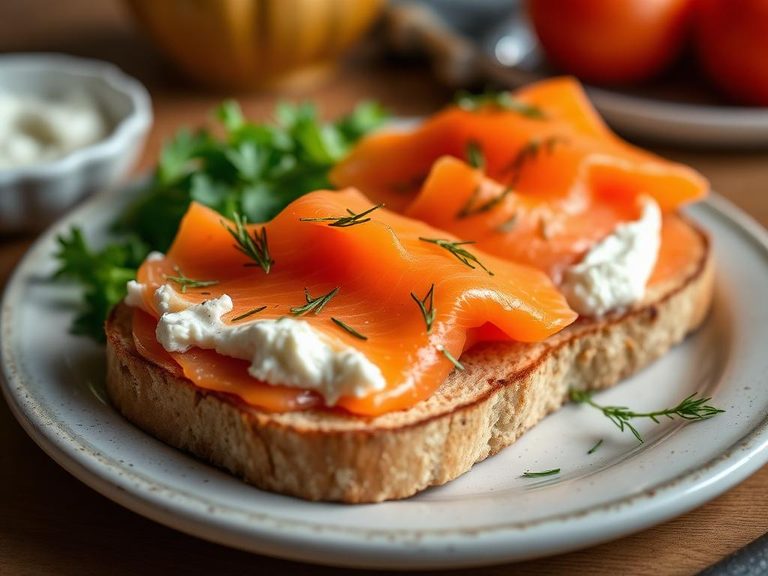 Smoked salmon on pumpernickel with dill cream cheese
