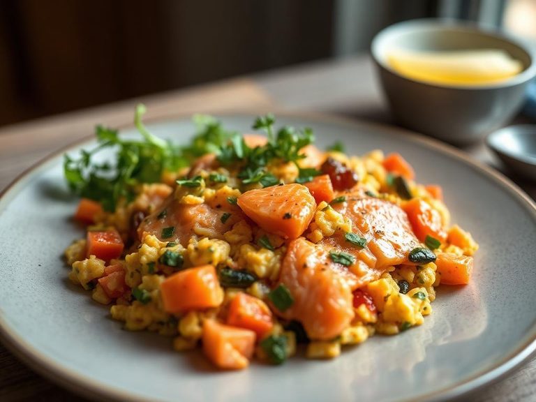 Smoked salmon scramble