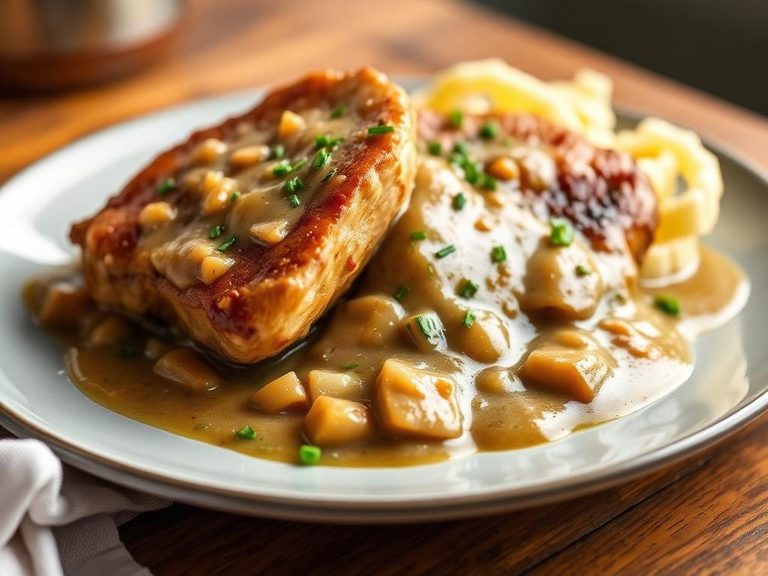 Smothered pork chops in onion gravy