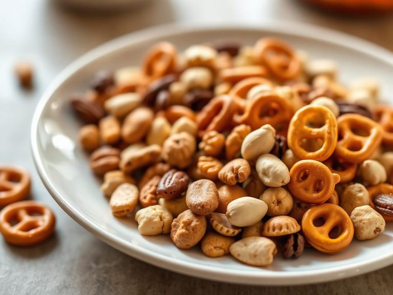 Snack mix with nuts and pretzels