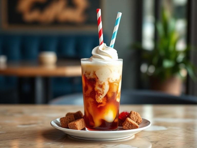 Soda float with vanilla ice cream