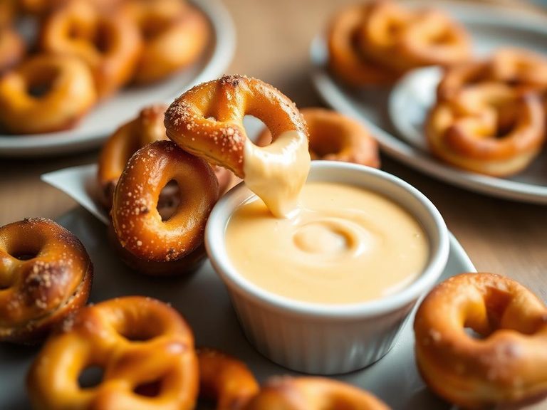 Soft pretzel bites with cheese dip