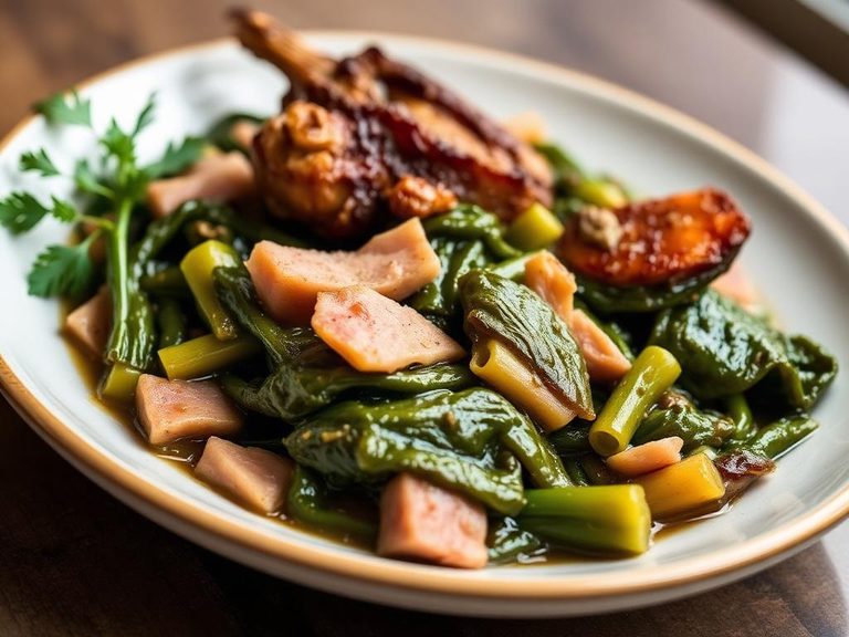 Southern-style braised greens with smoked ham hock