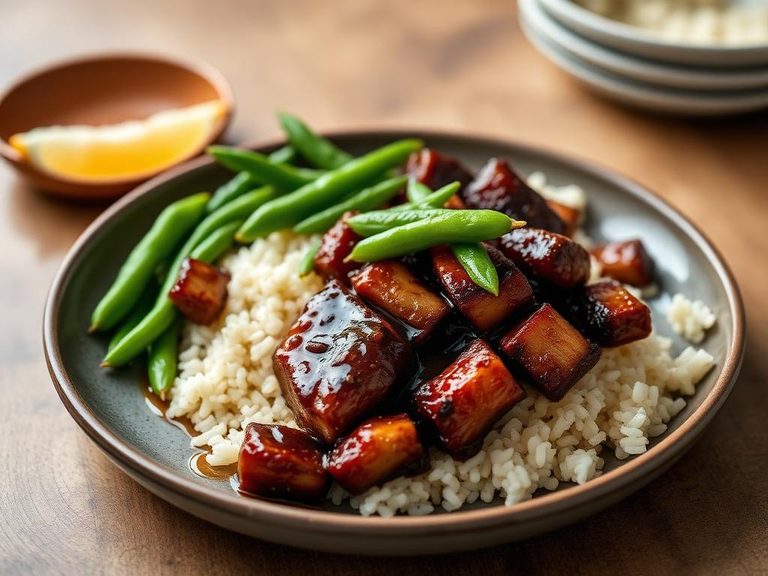 Soy-Glazed Pork with Rice and Snap Peas