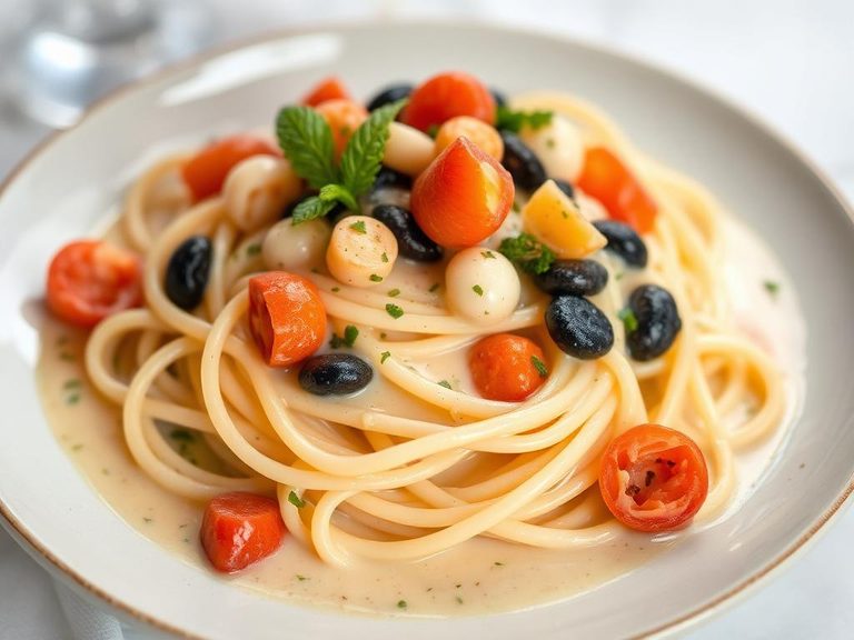 Spaghetti ai Frutti di Mare in a cream sauce