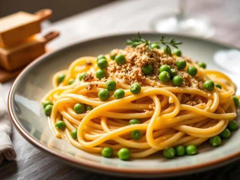 Spaghetti Carbonara with Peas