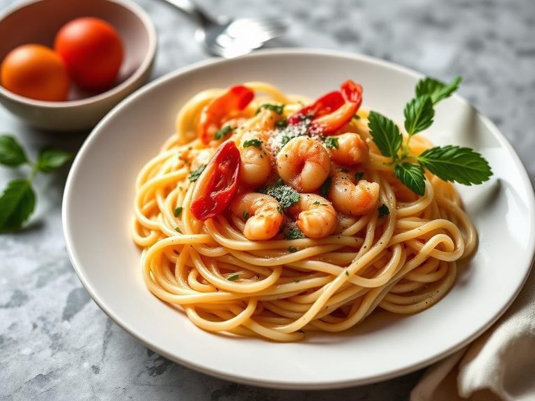 Spaghetti con Panna e Gamberi