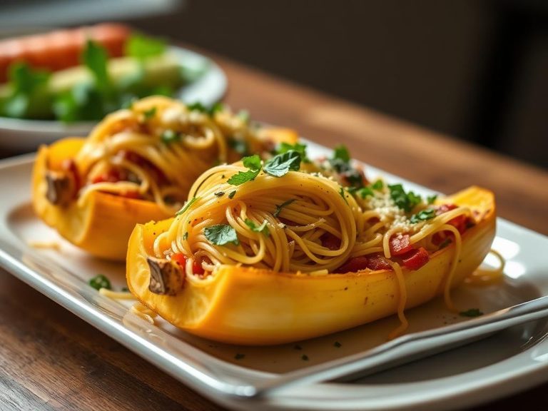 Spaghetti Squash Boats (stuffed with cheese, herbs, or other vegetables)