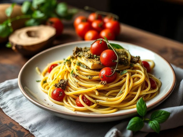 Spaghetti Squash with Pesto and Cherry Tomatoes