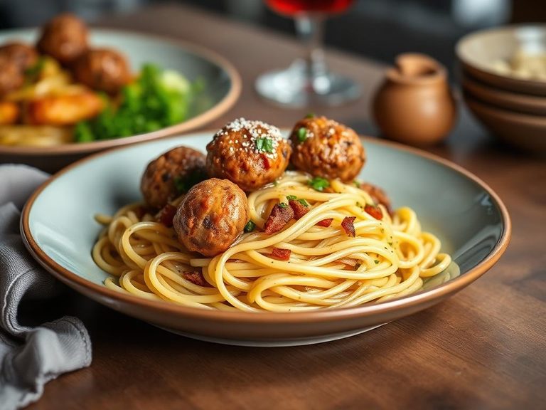 Spaghetti with Sausage and Meatballs