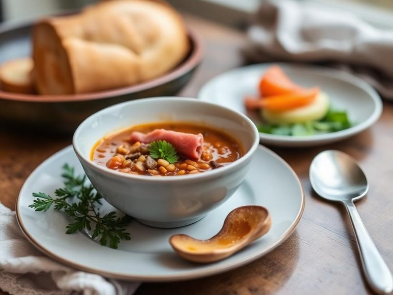 Spiced lentil soup with smoked ham