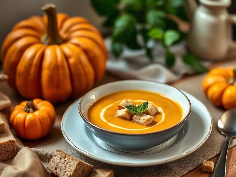Spiced Pumpkin Soup with Croutons