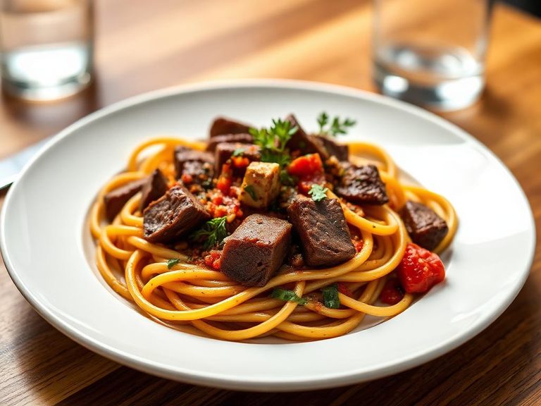 Spicy venison pasta with vegetables