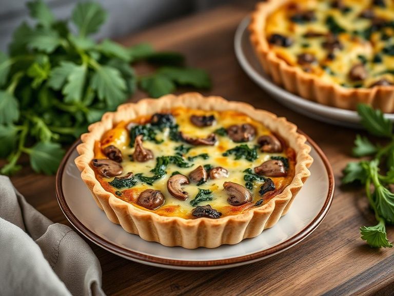 Spinach and mushroom quiche