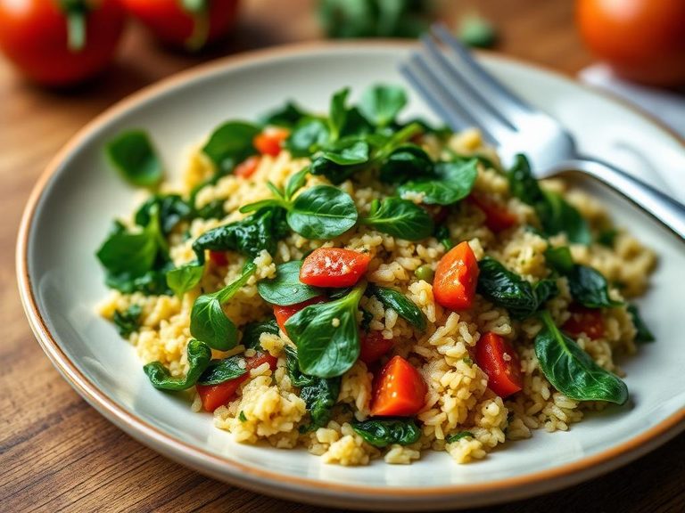 Spinach and tomato rice pilaf