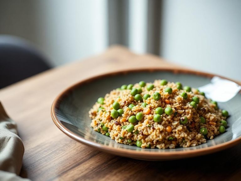 Sprouted pea and quinoa bowl
