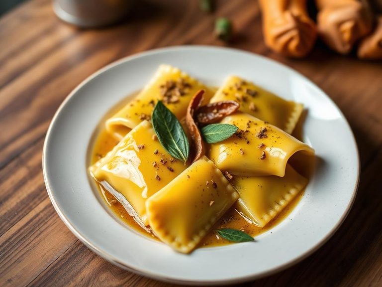 Squash ravioli with sage brown butter