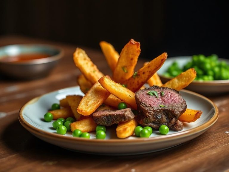 Steak-Cut Chips with Mushy Peas