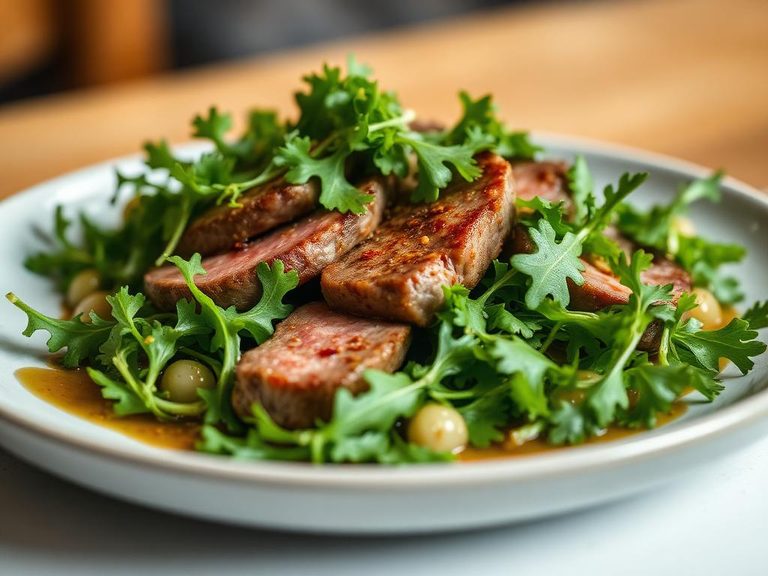 Steak salad with arugula and vinaigrette