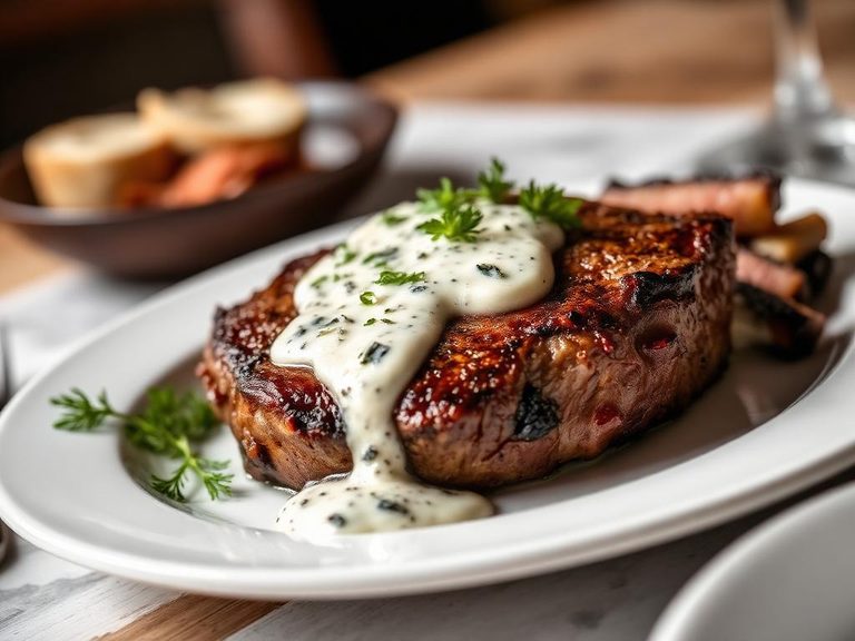 Steak with blue cheese sauce