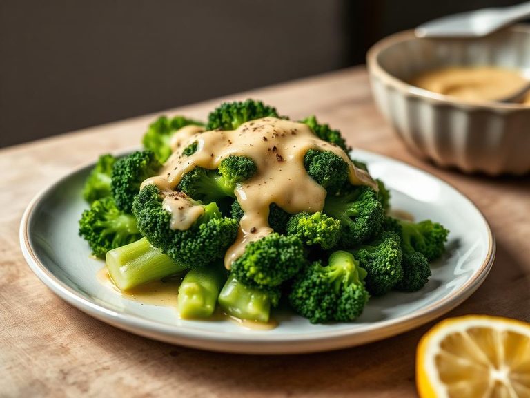 Steamed Broccoflower with Lemon-Tahini Sauce