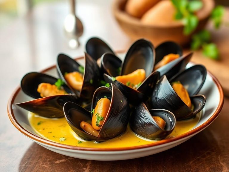 Steamed Mussels in White Wine Garlic Sauce