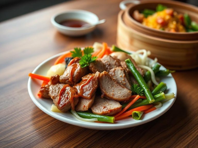 Steamed pork and vegetable platter