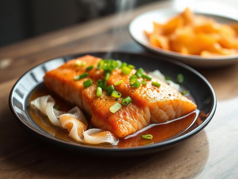 Steamed Salmon with Ginger and Scallion (Chinese style)