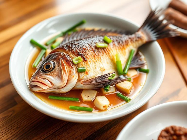Steamed whole croaker with ginger and scallions