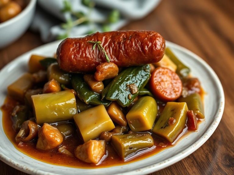Stewed collards with smoked sausage