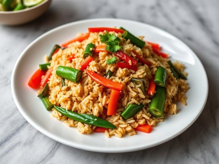 Stir-fried brown rice with vegetables