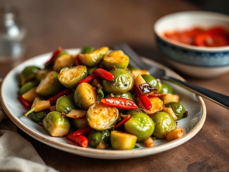 Stir-fried Brussels sprouts with garlic and chili