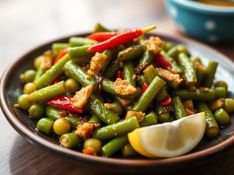 Stir-fried green soybeans with garlic and chili