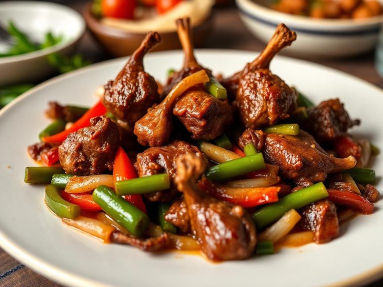 Stir-fried lamb heart with peppers and onions