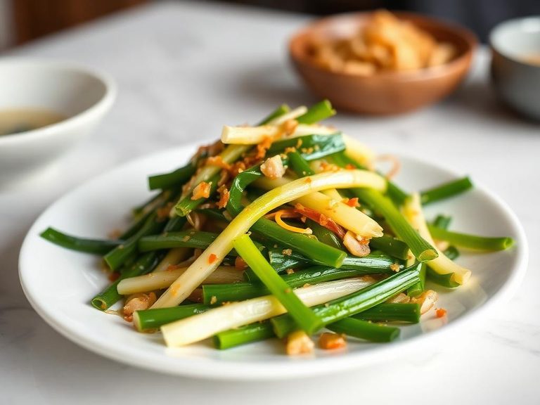 Stir-fried leeks with garlic and ginger
