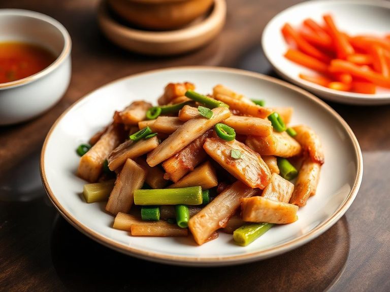 Stir-fried pork strips with vegetables