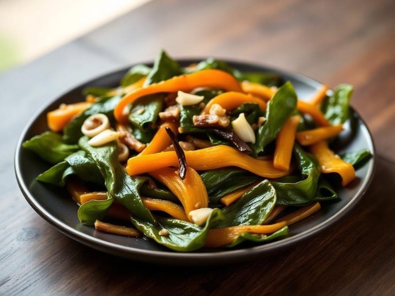 Stir-fried pumpkin leaves with garlic