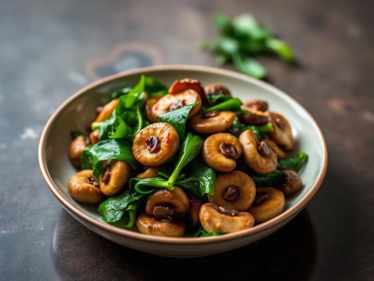 Stir-fried Shiitake Mushrooms with Greens