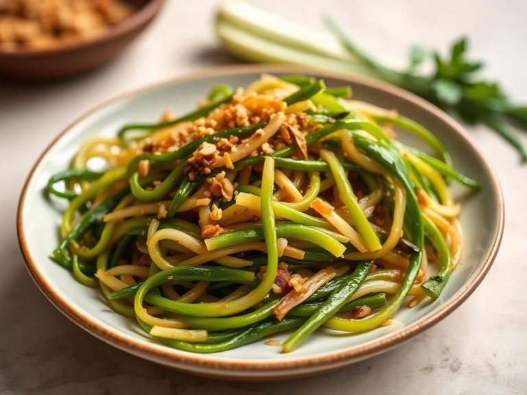 Stir-fried soybean sprouts with garlic and sesame
