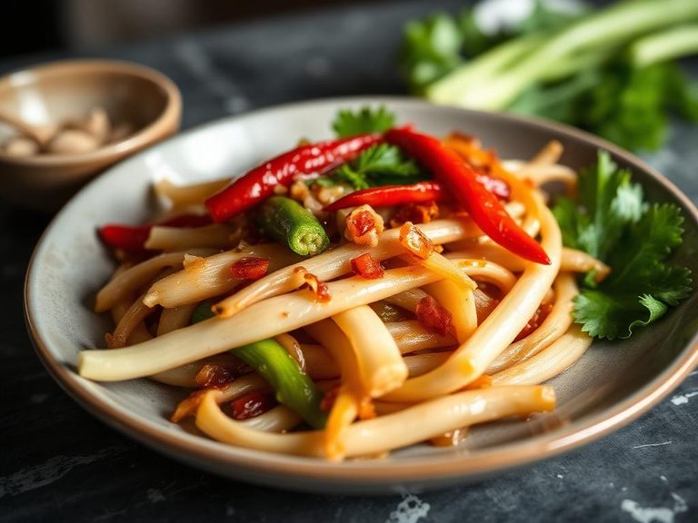 Stir-fried taro shoots with garlic and chili