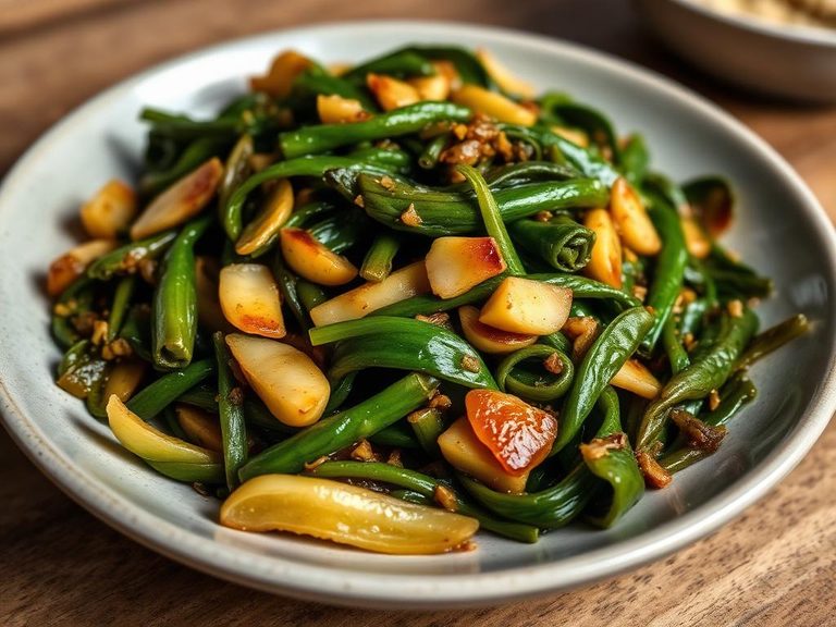 Stir-fried warrigal greens with garlic