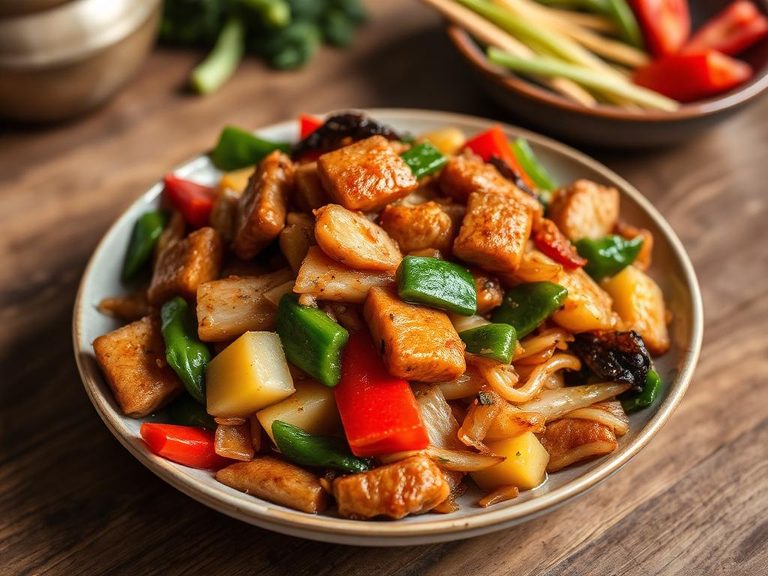 Stir-fried with vegetables and meat