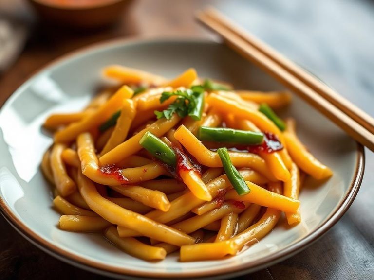 Stir-fried yellow beans with soy sauce and ginger