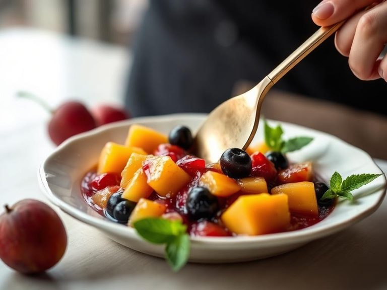 Stirred into a fruit compote