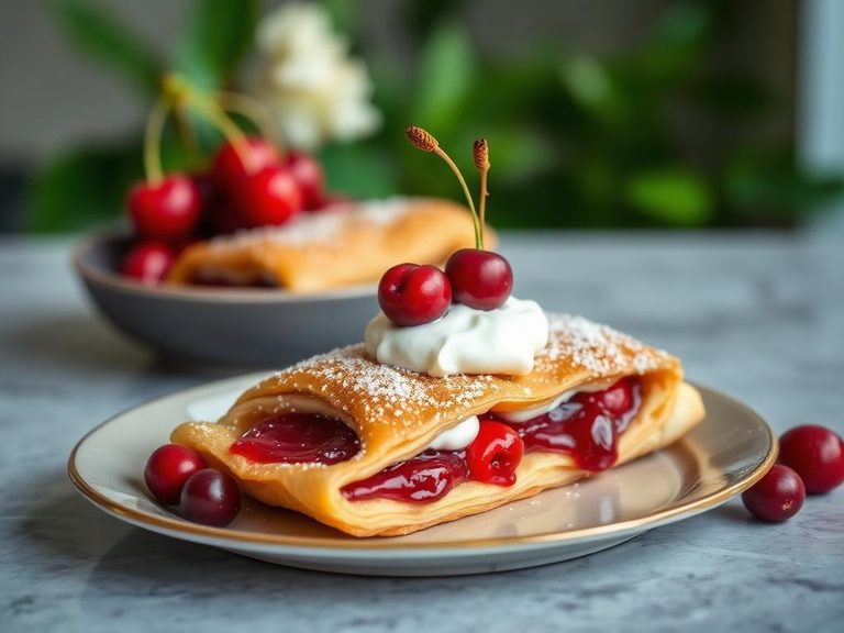 Strudel with cherry and cream cheese