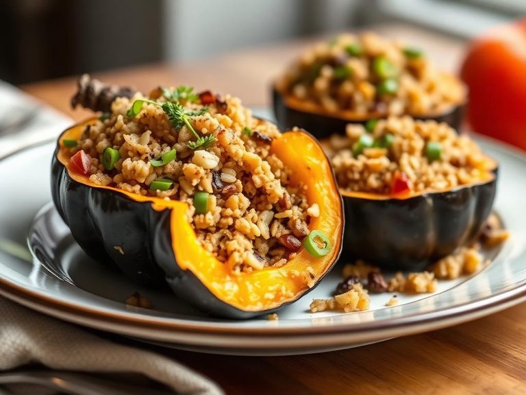 Stuffed acorn squash with grains and vegetables