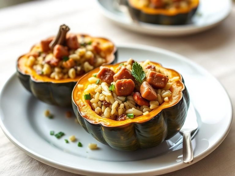 Stuffed Acorn Squash with wild rice and sausage