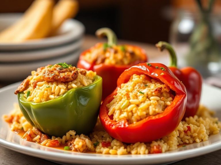 Stuffed Bell Peppers with Cheesy Rice